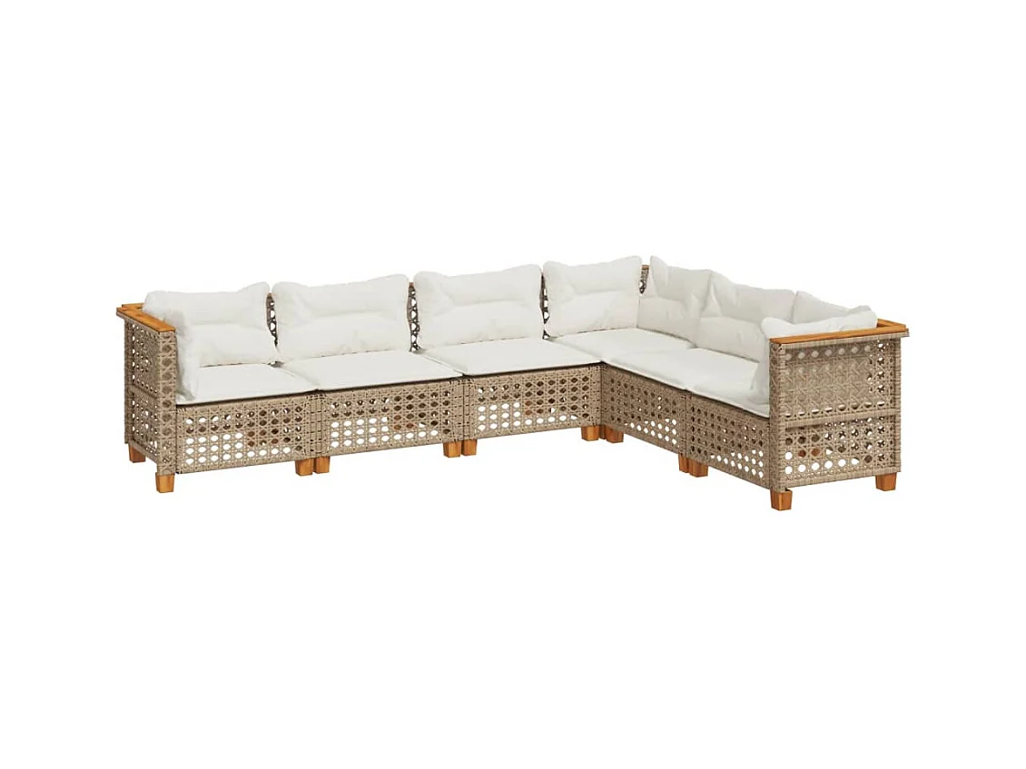 Salon de jardin avec coussins 6 pcs beige résine tressée