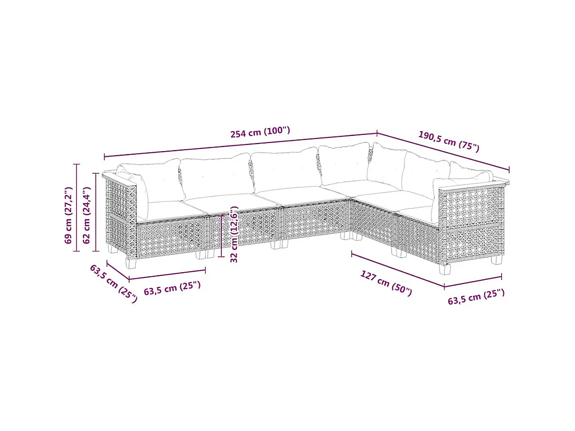 Salon de jardin avec coussins 6 pcs beige résine tressée