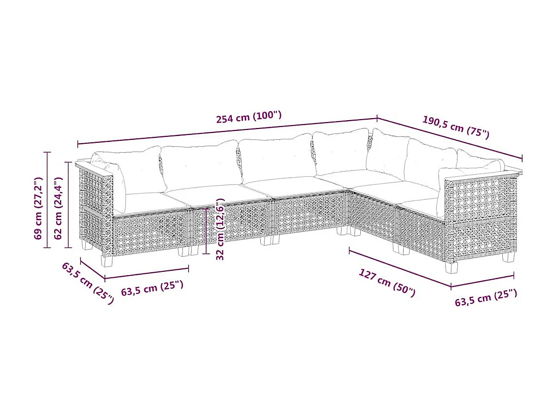 Salon de jardin avec coussins 6 pcs beige résine tressée