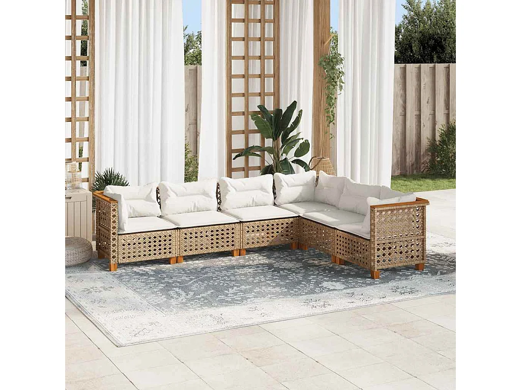 Salon de jardin avec coussins 6 pcs beige résine tressée