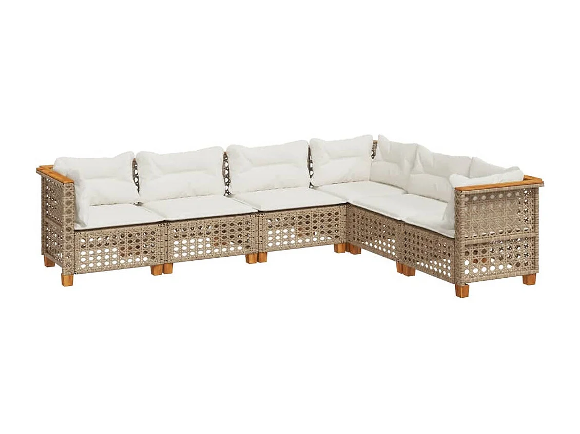 Salon de jardin avec coussins 6 pcs beige résine tressée