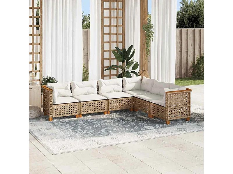6-tlg. Garten-Sofagarnitur mit Kissen Beige Poly Rattan
