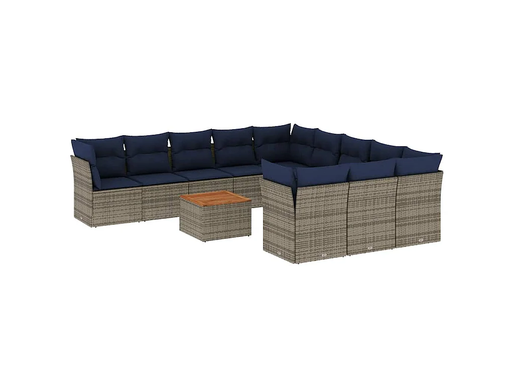 12-tlg. Garten-Sofagarnitur mit Kissen Grau Poly Rattan