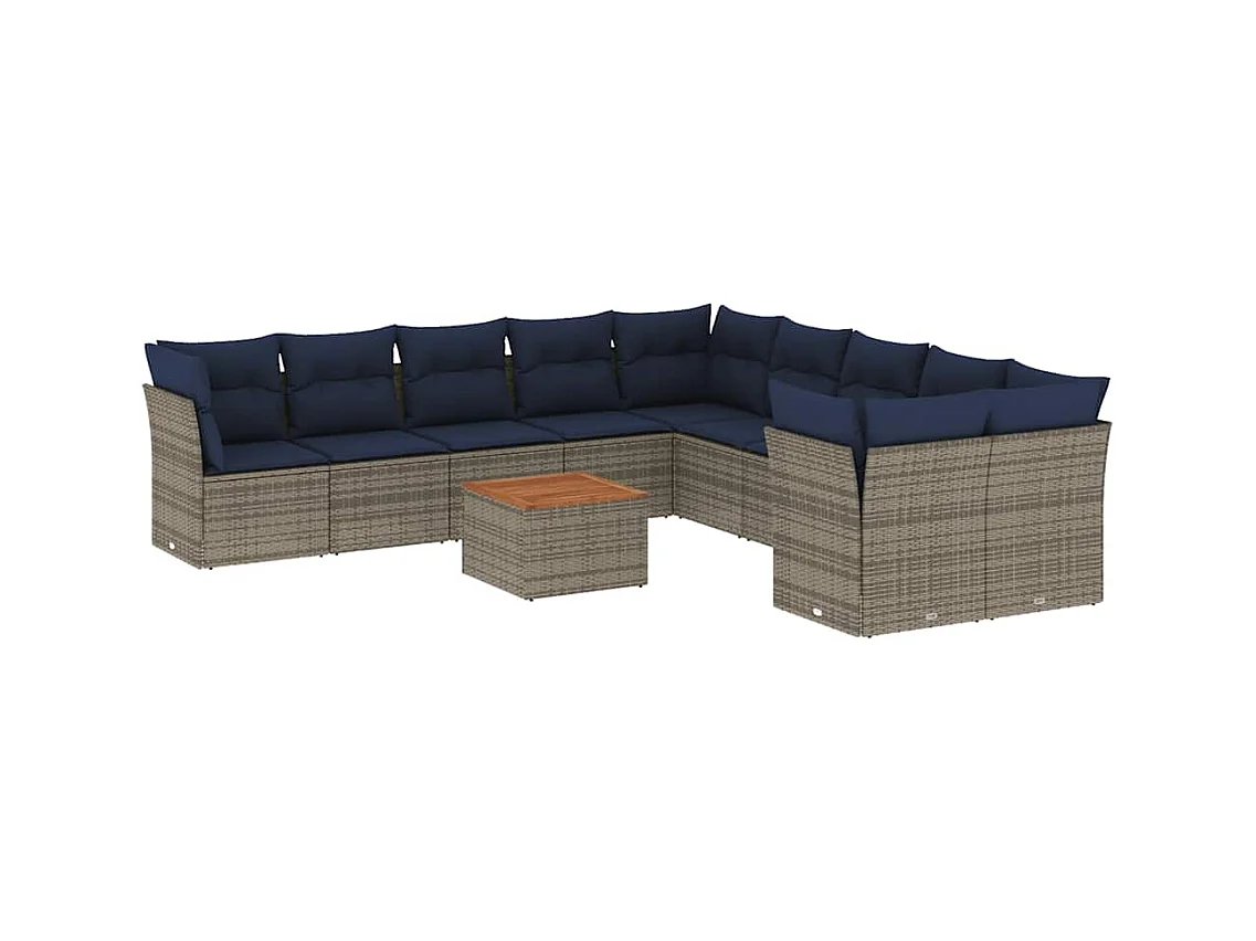 Salon de jardin 11 pcs avec coussins gris résine tressée