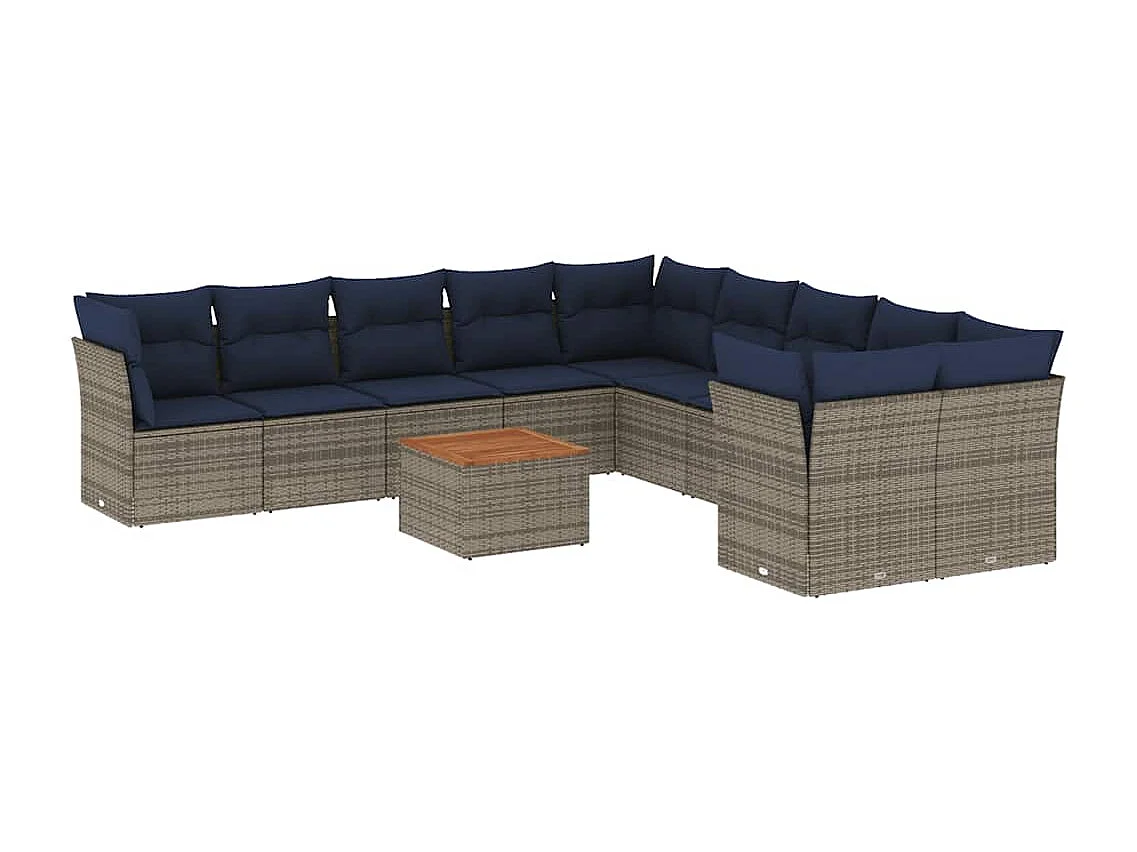 Salon de jardin 11 pcs avec coussins gris résine tressée