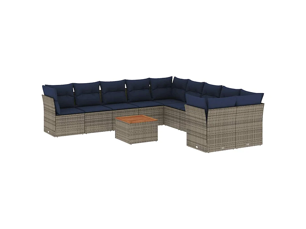 11-delige Loungeset met kussens poly rattan grijs