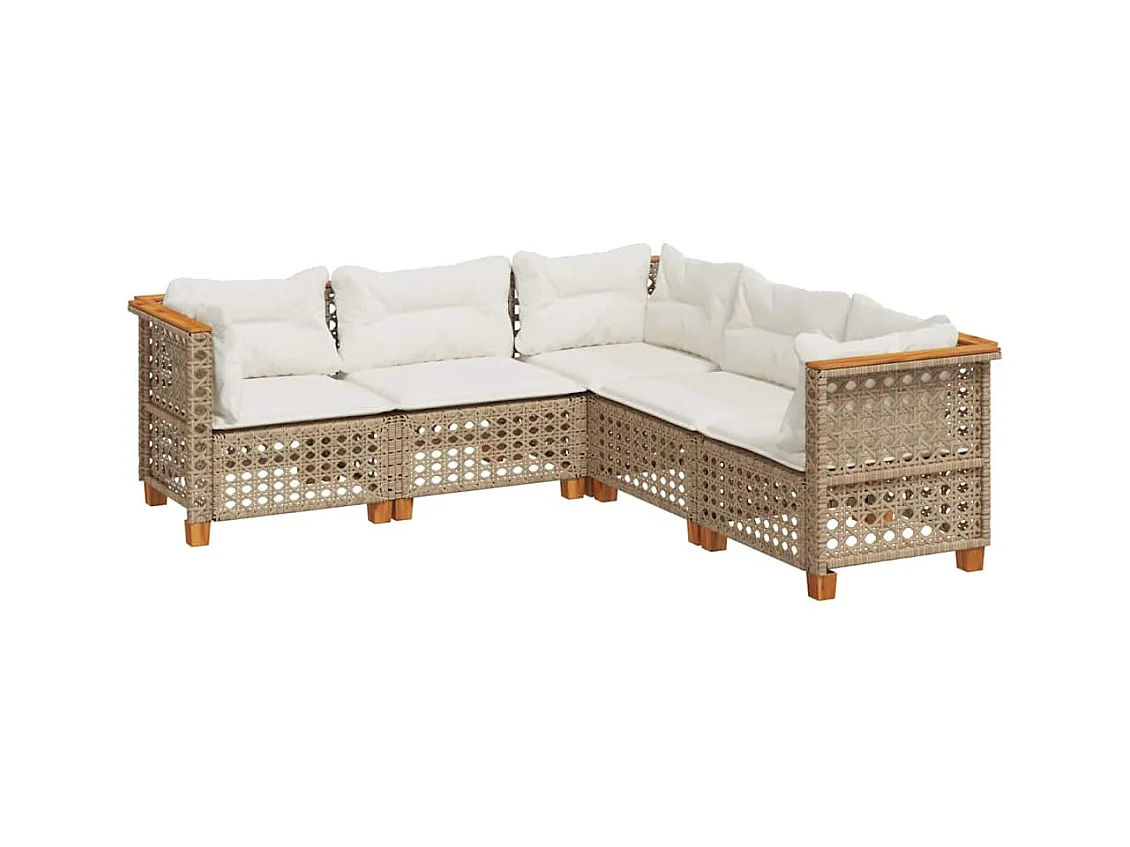Salon de jardin avec coussins 5 pcs beige résine tressée