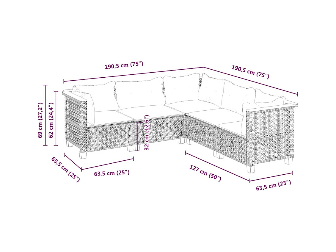 Salon de jardin avec coussins 5 pcs beige résine tressée
