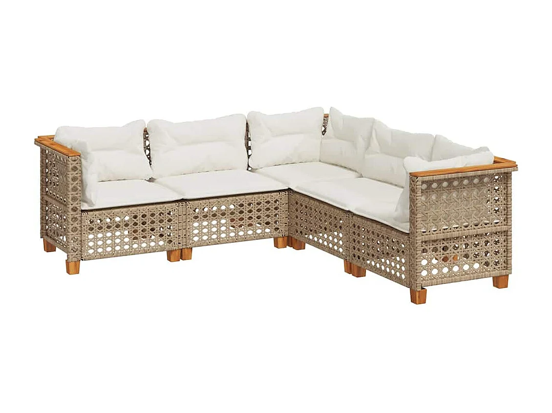 Salon de jardin avec coussins 5 pcs beige résine tressée