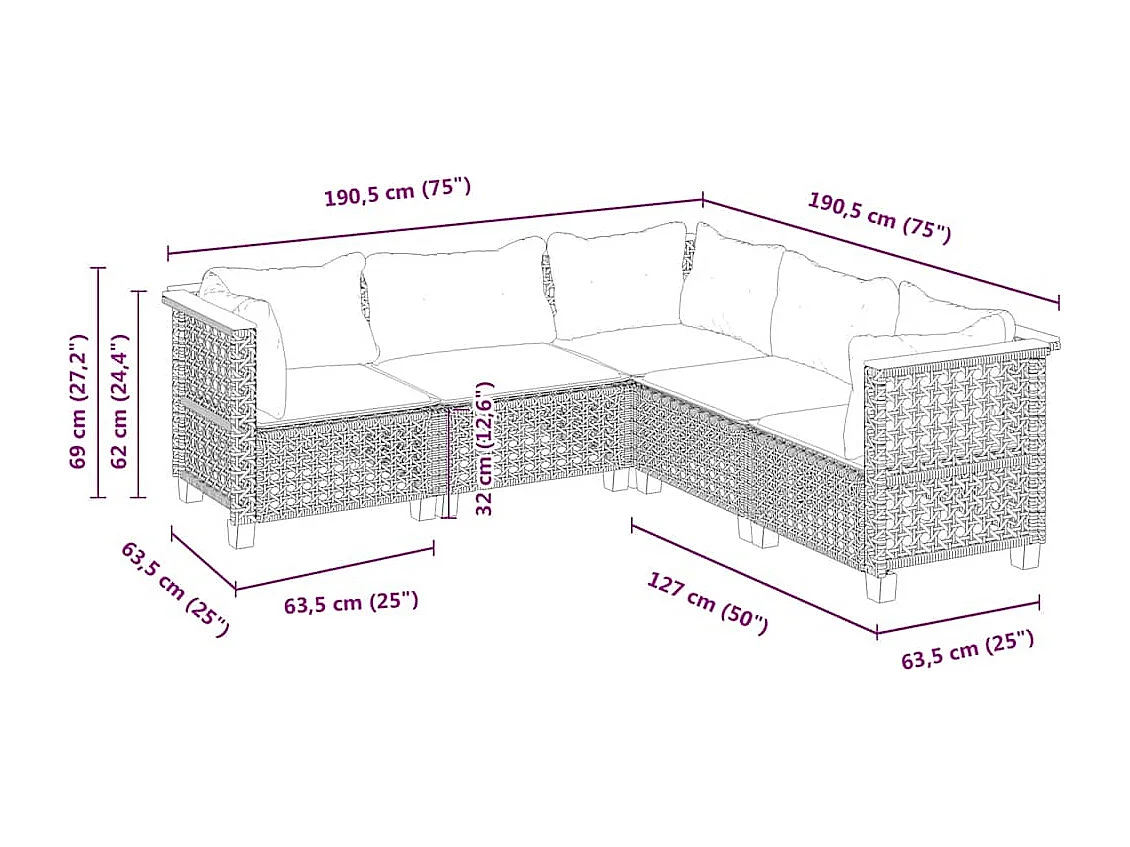 Salon de jardin avec coussins 5 pcs beige résine tressée