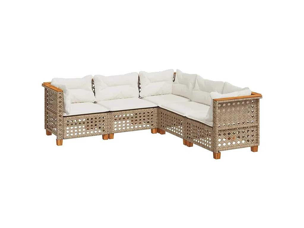 Set Divano da Giardino 5 pz con Cuscini Beige in Polyrattan