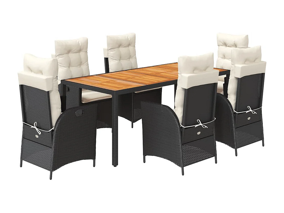 Ensemble à manger de jardin coussins 7pcs Noir Résine tressée