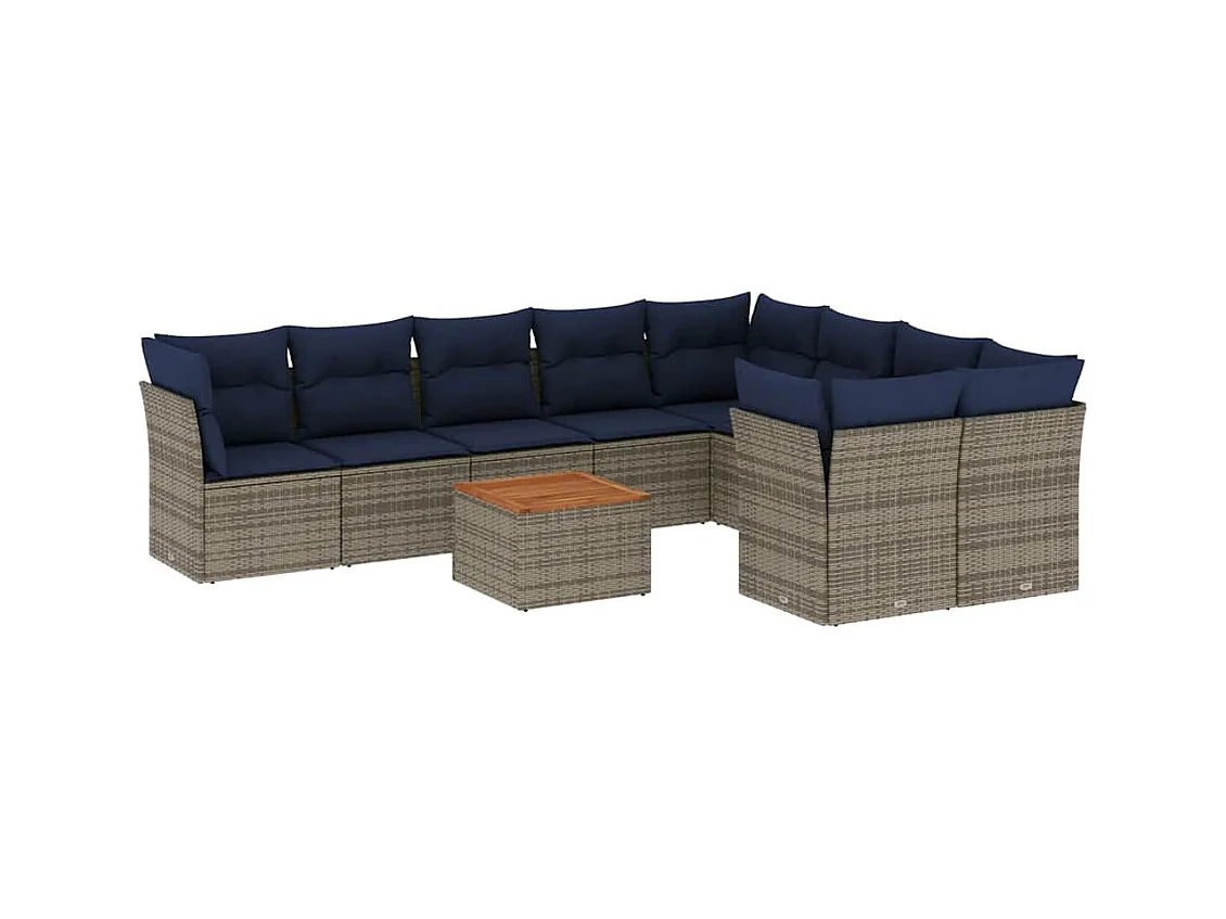 Set Divani da Giardino 10 pz con Cuscini Grigio in Polyrattan