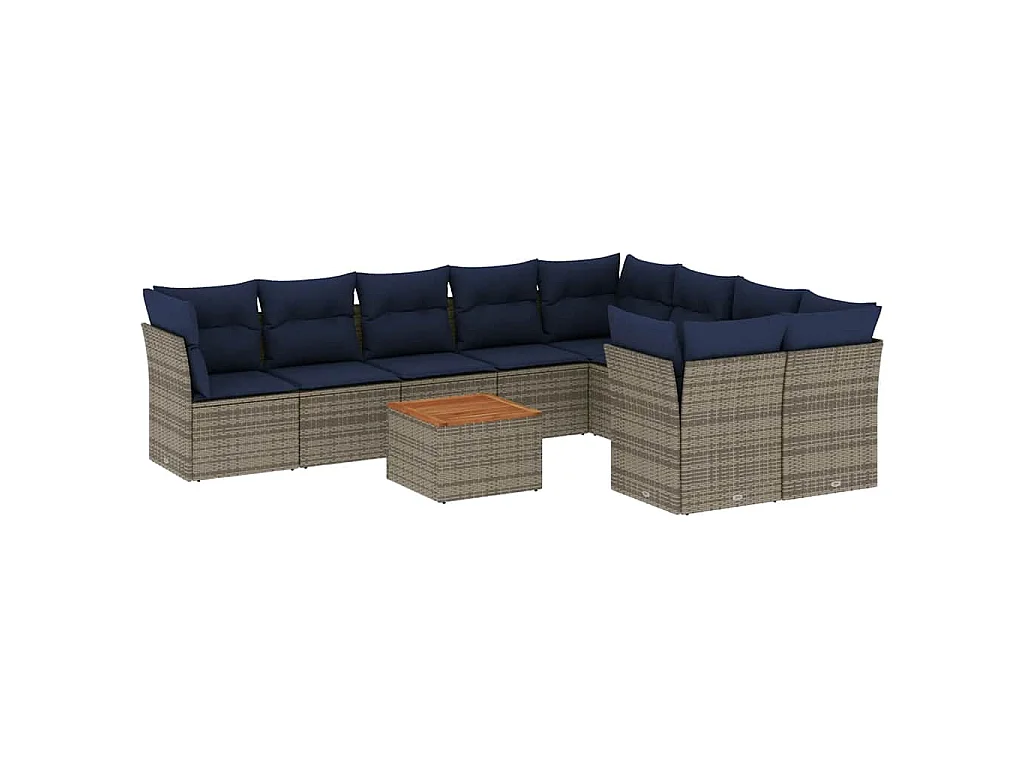 10-delige Loungeset met kussens poly rattan grijs