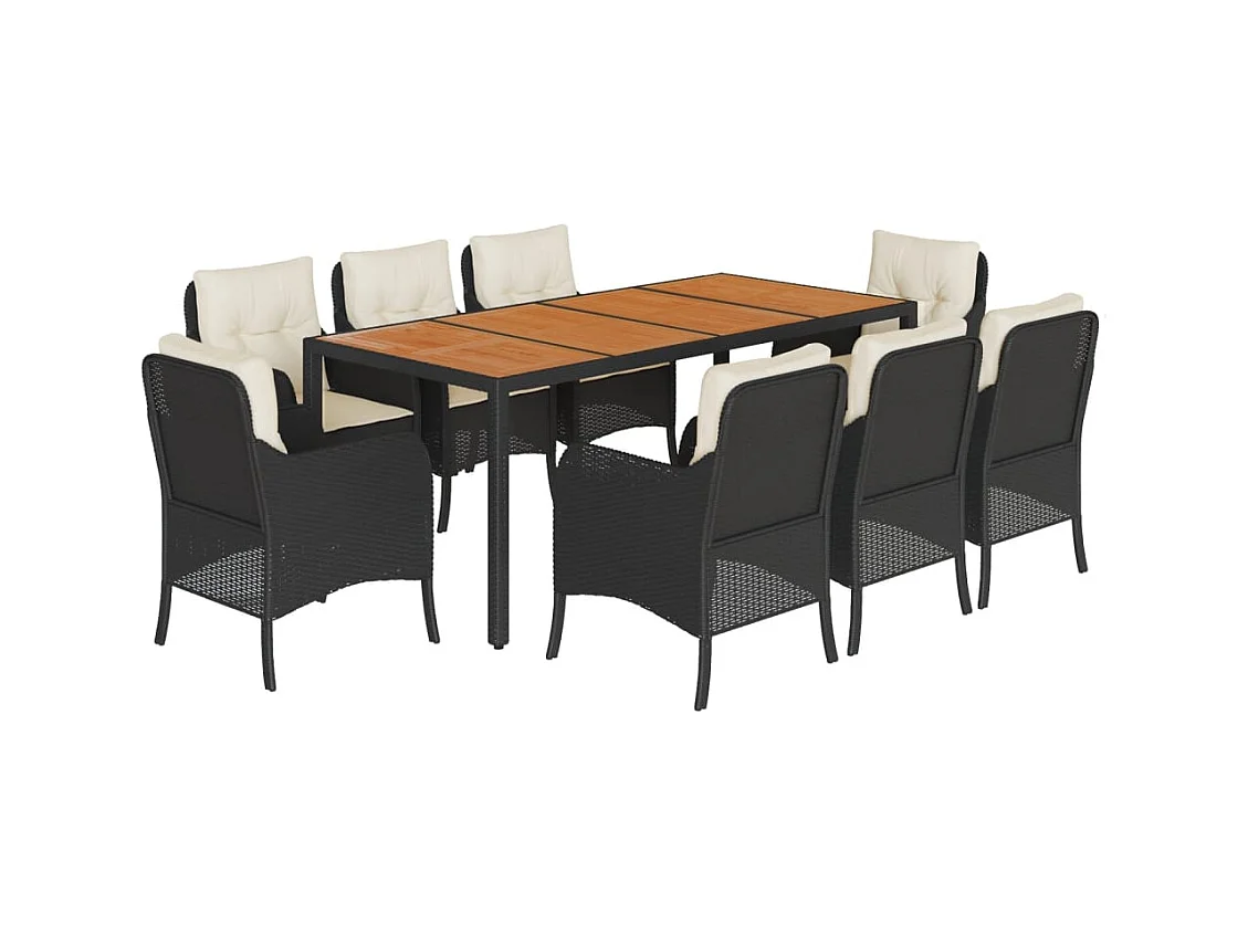 Ensemble à manger de jardin 9pcs coussins noir résine tressée