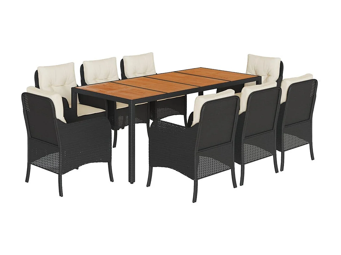 Ensemble à manger de jardin 9pcs coussins noir résine tressée