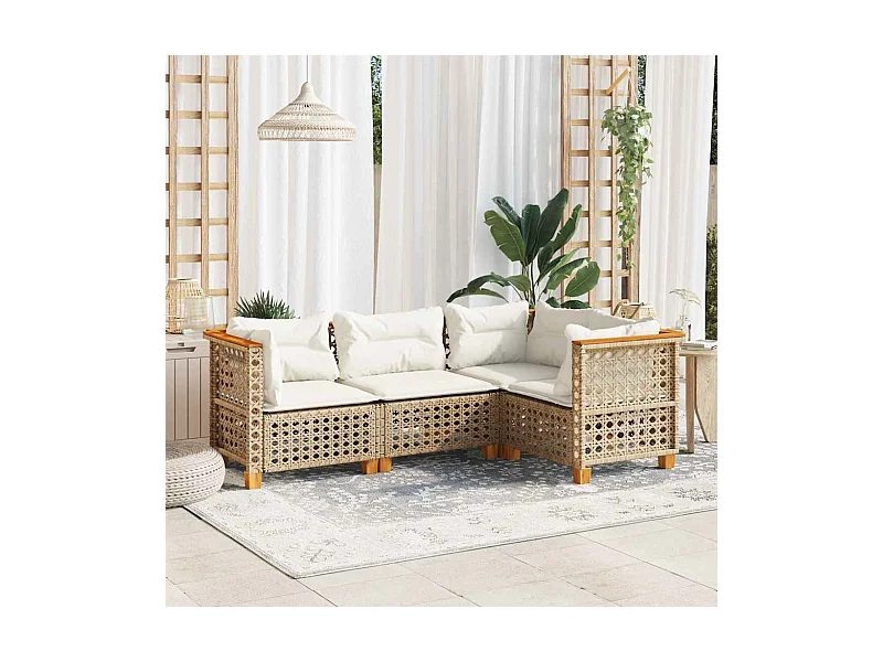 4-delige Loungeset met kussens poly rattan beige