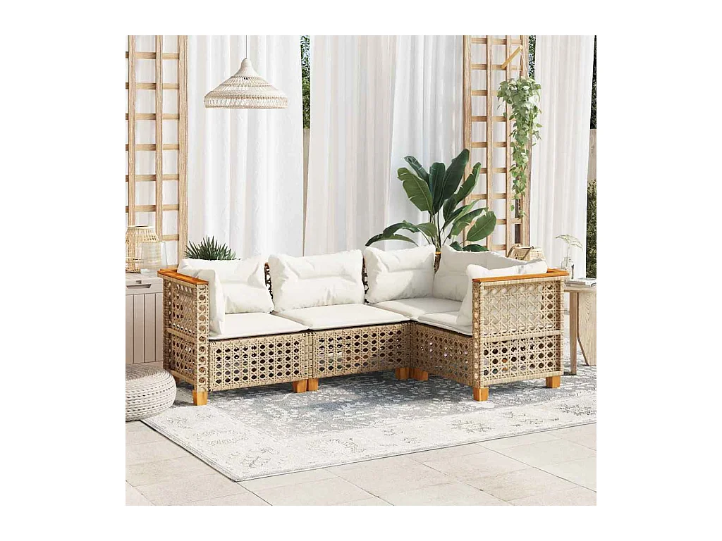 Salon de jardin avec coussins 4 pcs beige résine tressée
