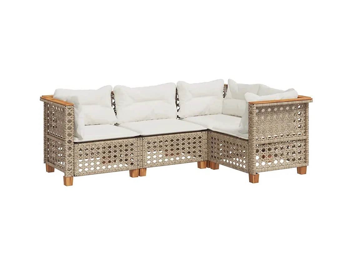 Salon de jardin avec coussins 4 pcs beige résine tressée