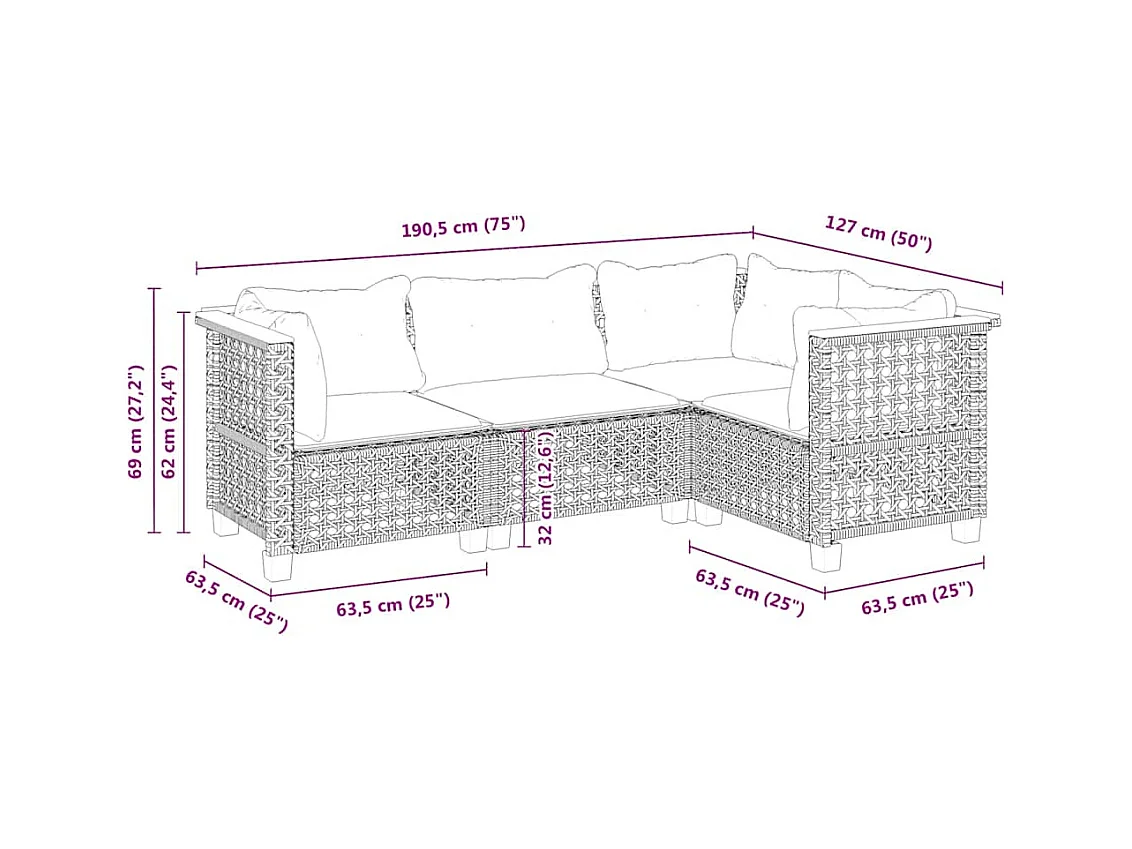 Salon de jardin avec coussins 4 pcs beige résine tressée