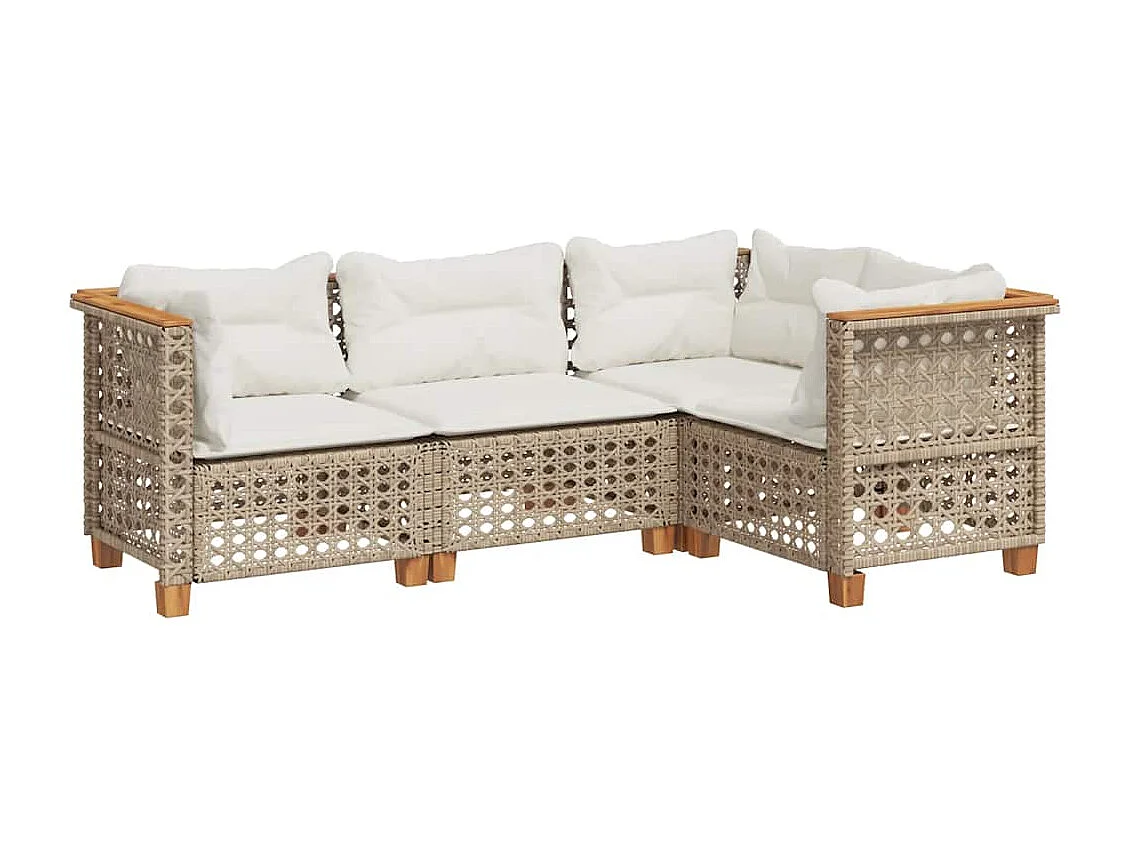 Salon de jardin avec coussins 4 pcs beige résine tressée