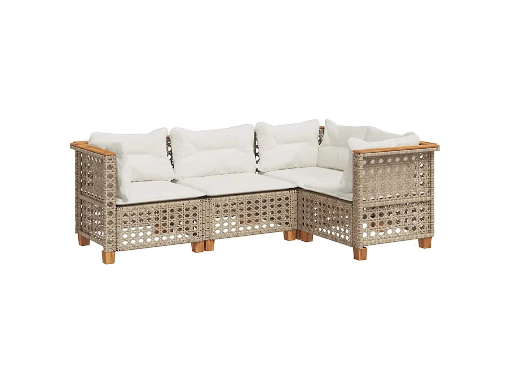 4-tlg. Garten-Sofagarnitur mit Kissen Beige Poly Rattan