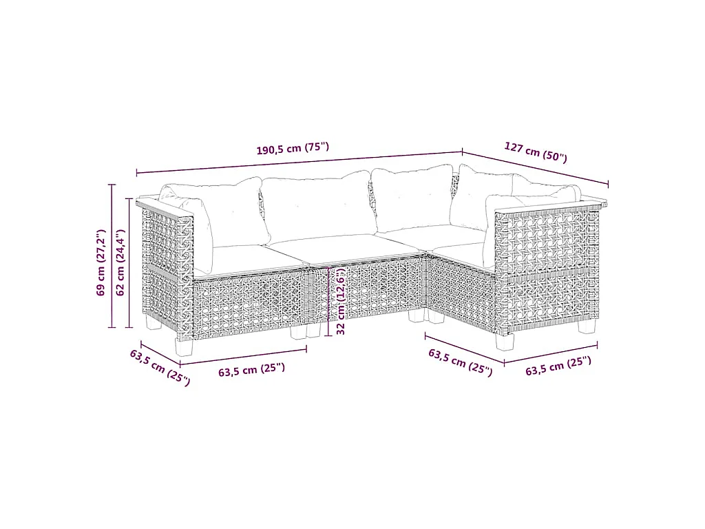 4-tlg. Garten-Sofagarnitur mit Kissen Beige Poly Rattan