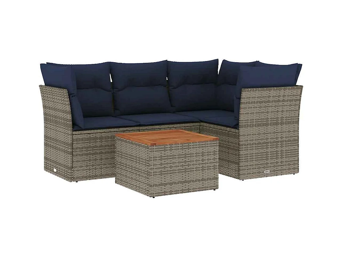 Salon de jardin 5 pcs avec coussins gris résine tressée