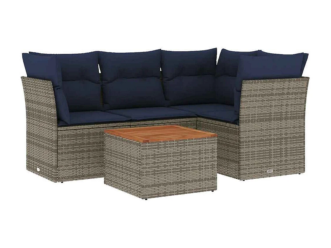 5-tlg. Garten-Sofagarnitur mit Kissen Grau Poly Rattan
