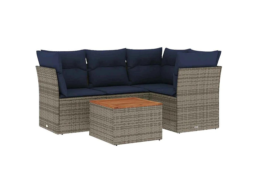 5-delige Loungeset met kussens poly rattan grijs