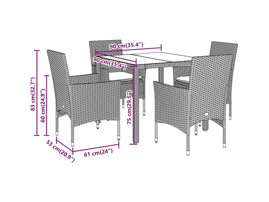 Ensemble à manger de jardin et coussins 5pcs beige rotin acacia
