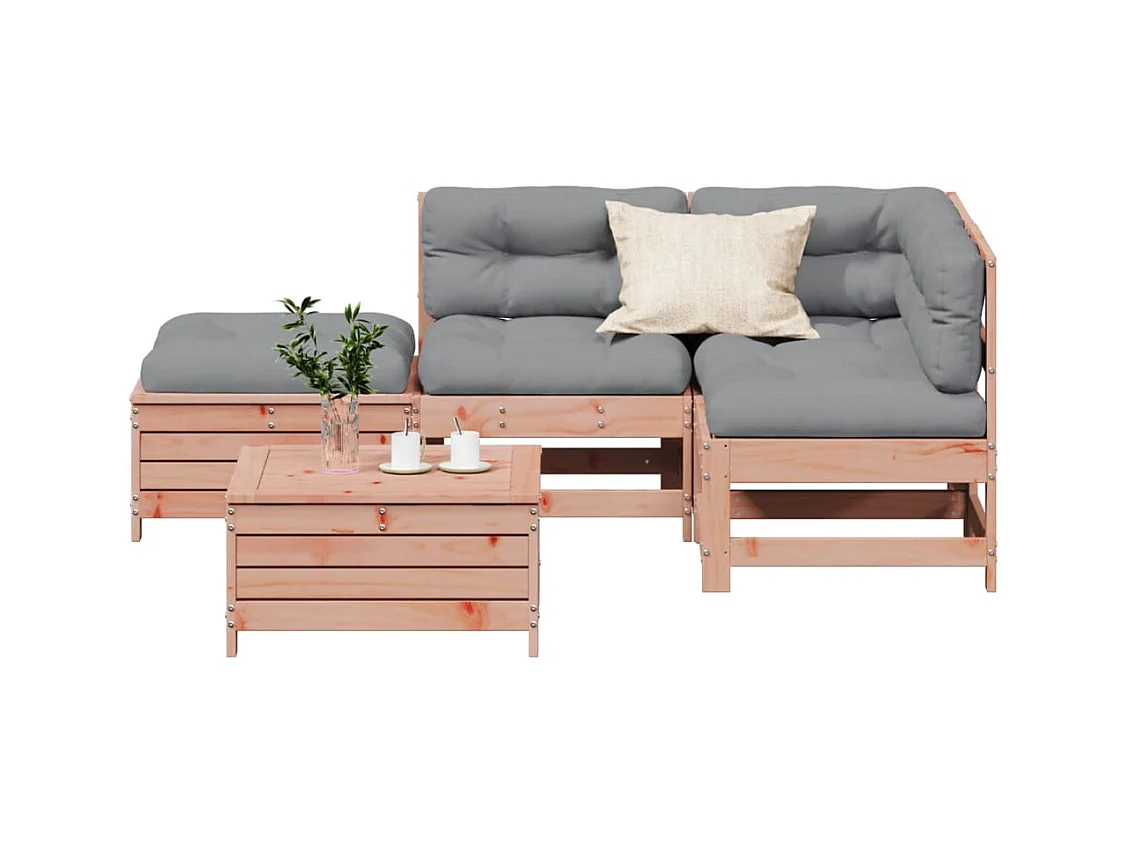 5 pcs conj. lounge jardim com almofadões madeira douglas maciça