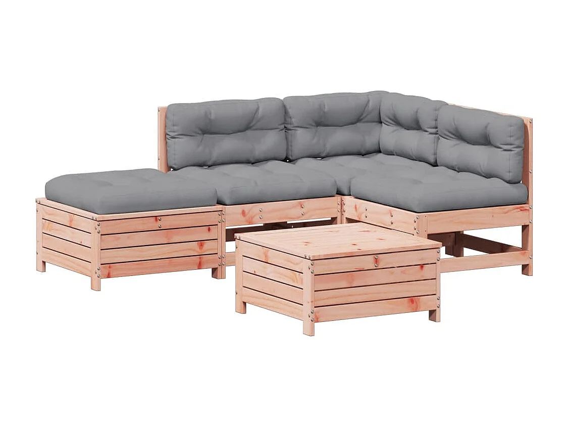 5 pcs conj. lounge jardim com almofadões madeira douglas maciça