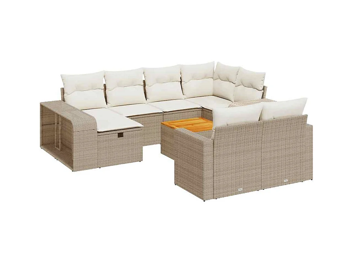 11-tlg. Garten-Sofagarnitur mit Kissen Beige Poly Rattan