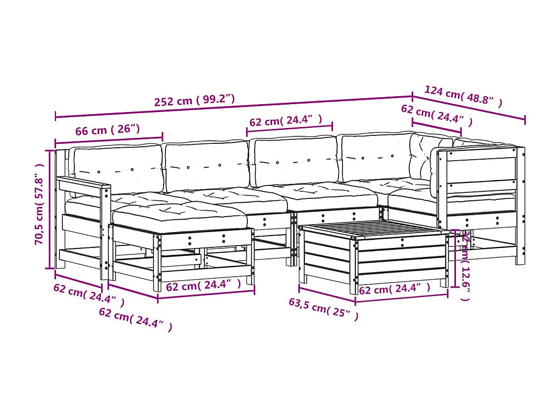 Set Divani Giardino 7 pz con Cuscini Legno Massello di Douglas