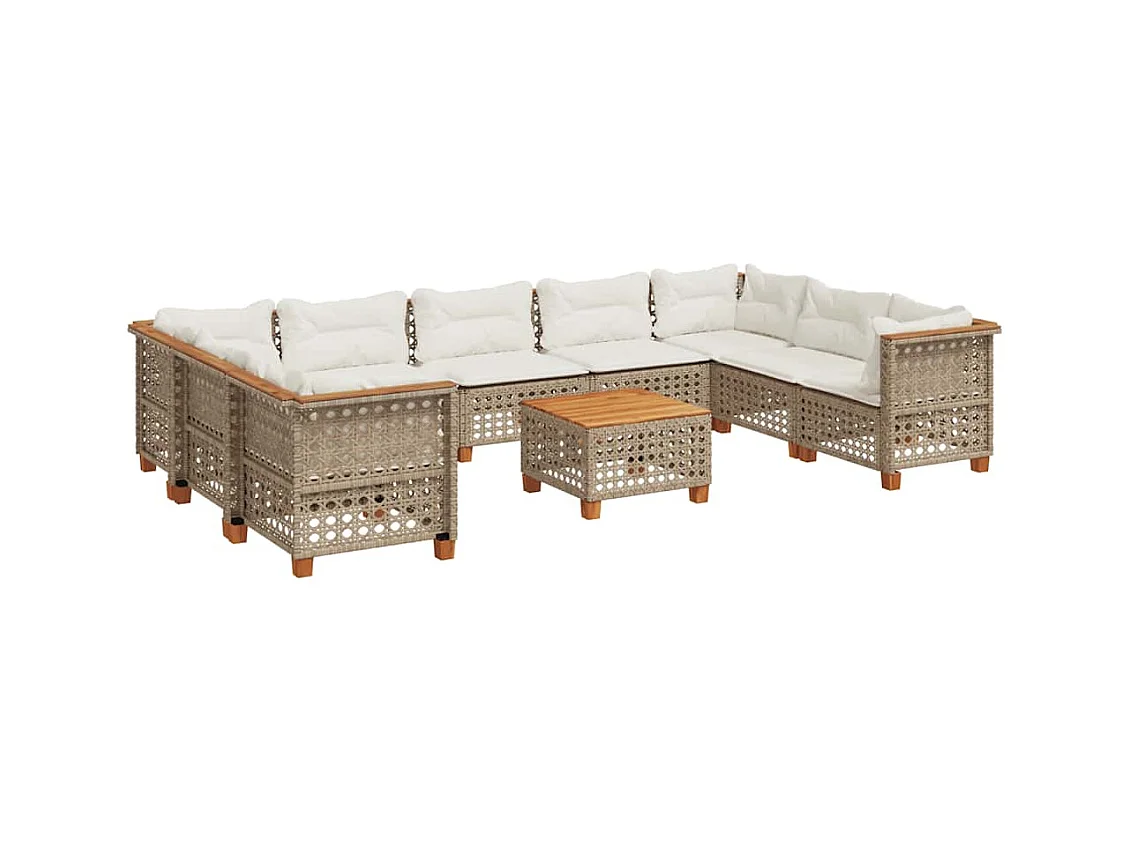 Set Divano da Giardino 10 pz con Cuscini Beige in Polyrattan