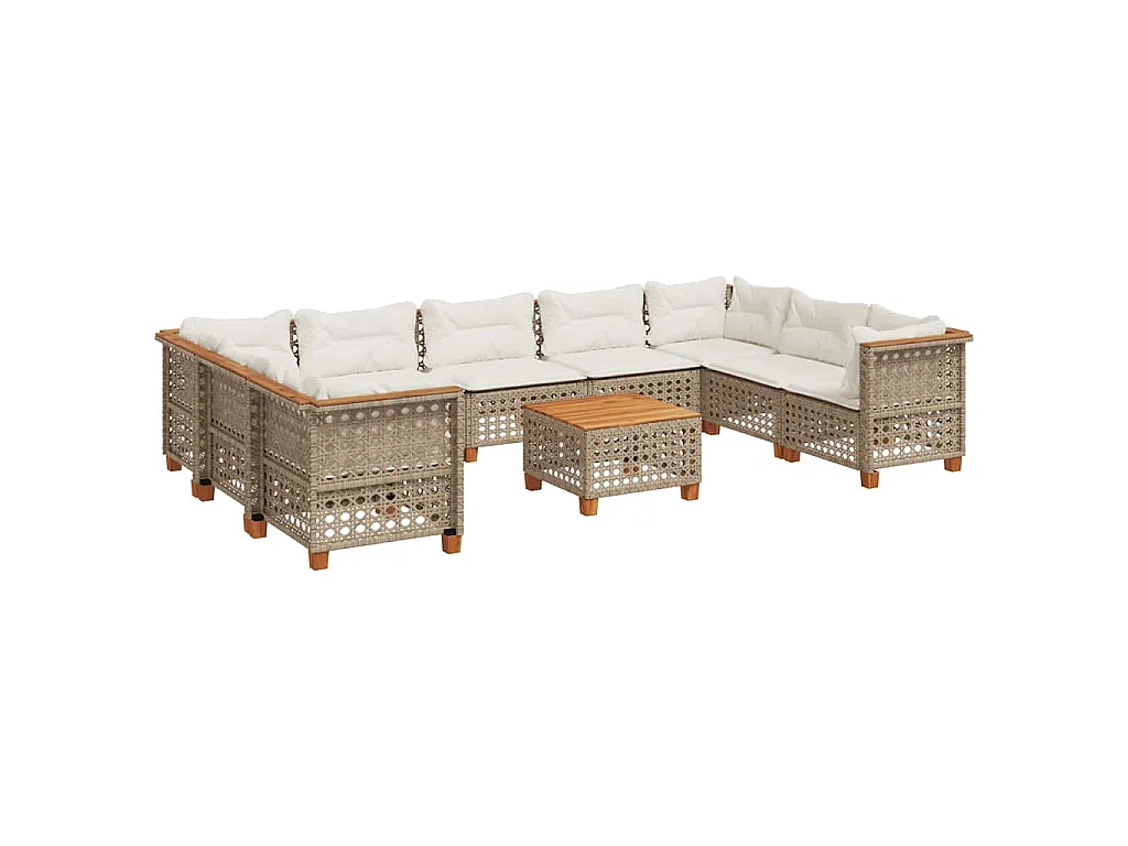 10-delige Loungeset met kussens poly rattan beige