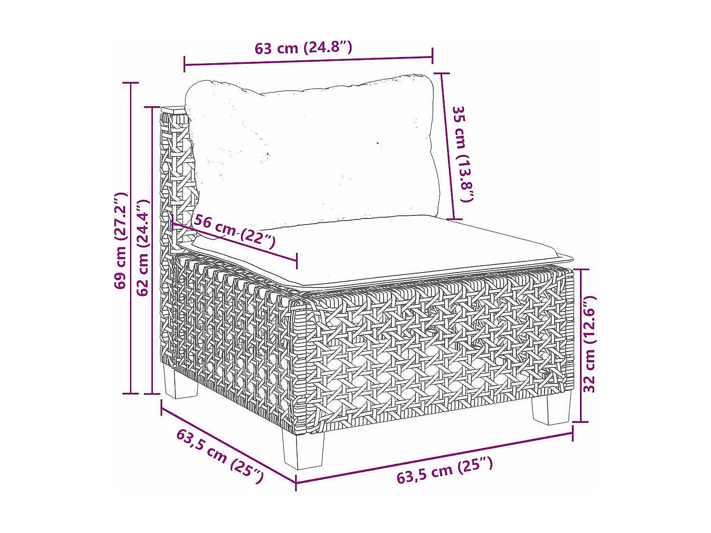 10-delige Loungeset met kussens poly rattan beige
