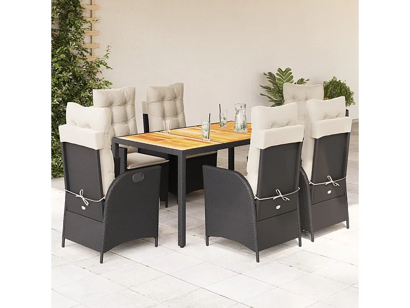 7-delige Tuinset met kussens poly rattan zwart