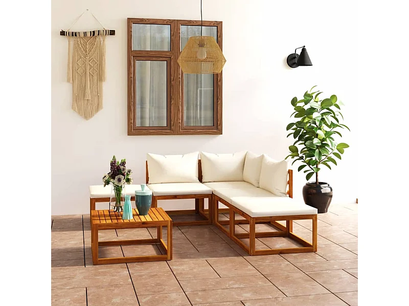 Set muebles de jardín 6 pzas con cojines madera maciza acacia