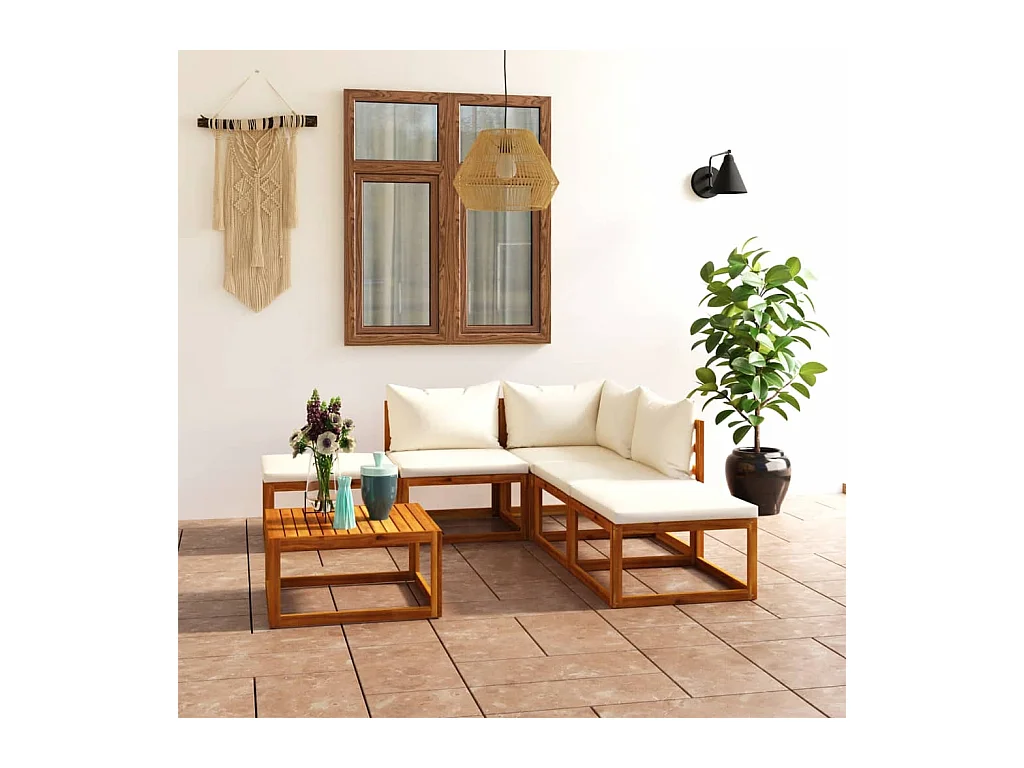 Set muebles de jardín 6 pzas con cojines madera maciza acacia