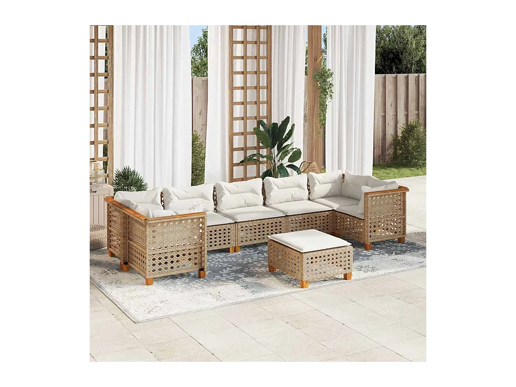 Salon de jardin avec coussins 8 pcs beige résine tressée