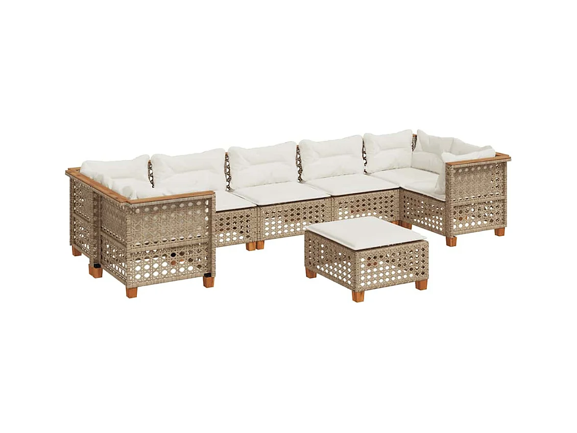 Salon de jardin avec coussins 8 pcs beige résine tressée