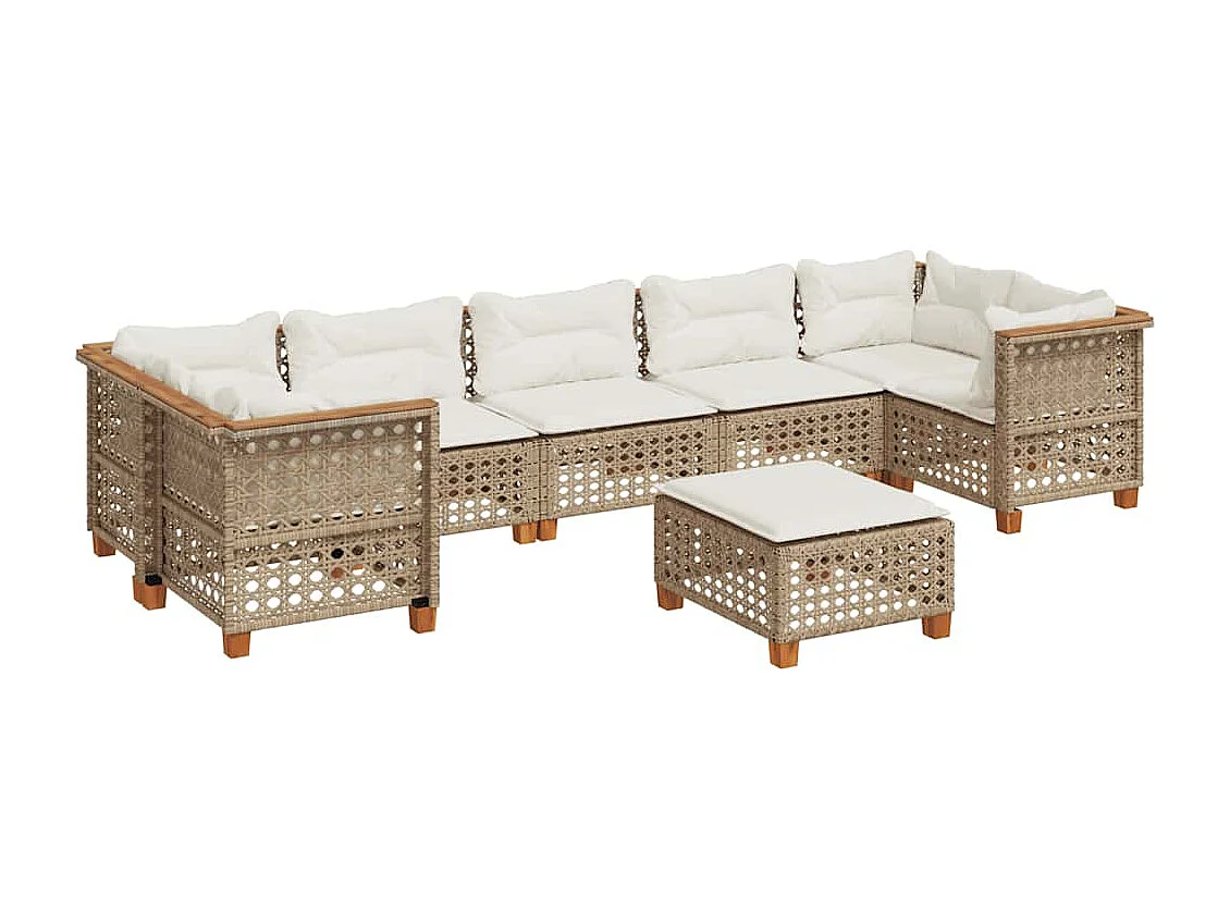 Salon de jardin avec coussins 8 pcs beige résine tressée