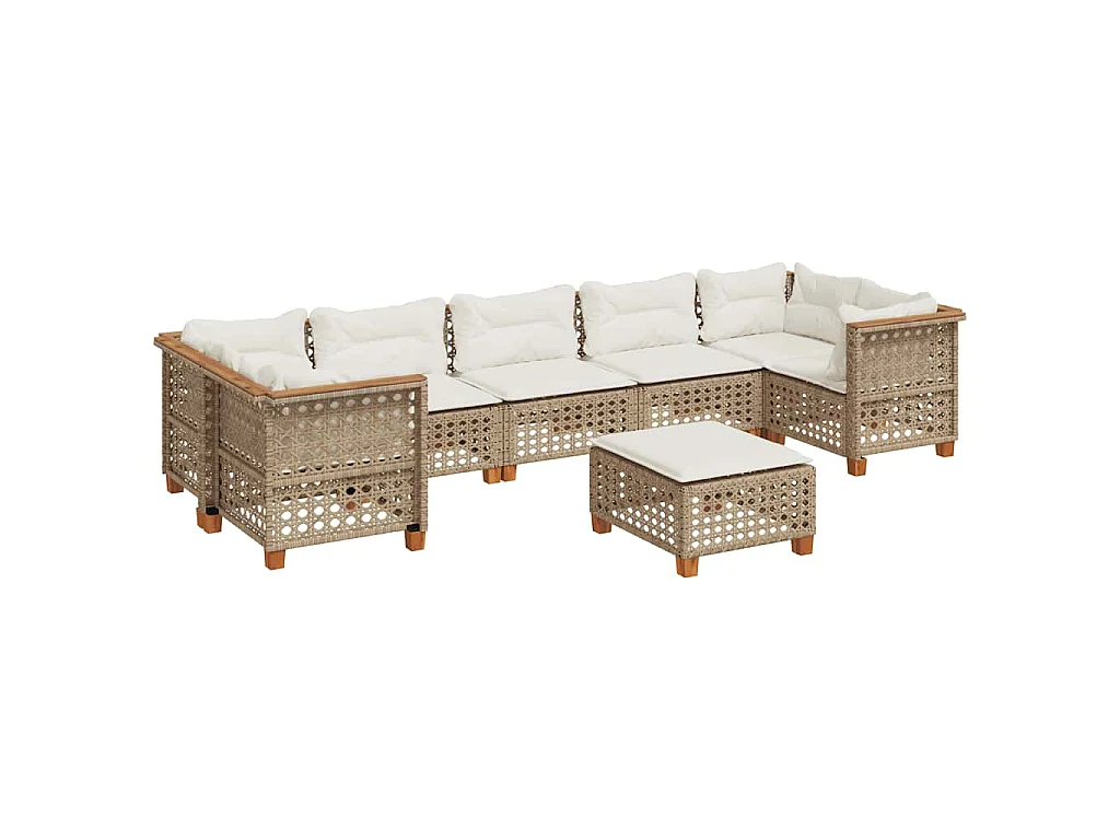8-tlg. Garten-Sofagarnitur mit Kissen Beige Poly Rattan