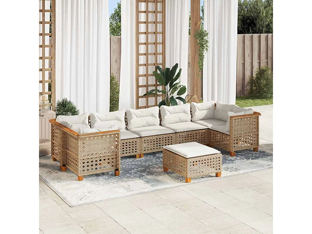 8-tlg. Garten-Sofagarnitur mit Kissen Beige Poly Rattan