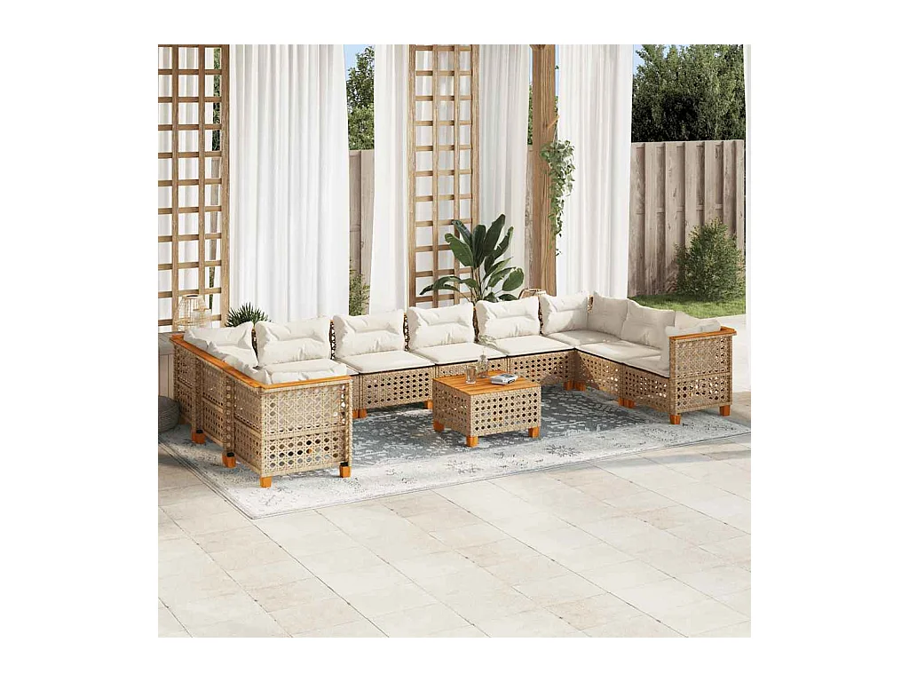 Salon de jardin 11 pcs avec coussins beige résine tressée