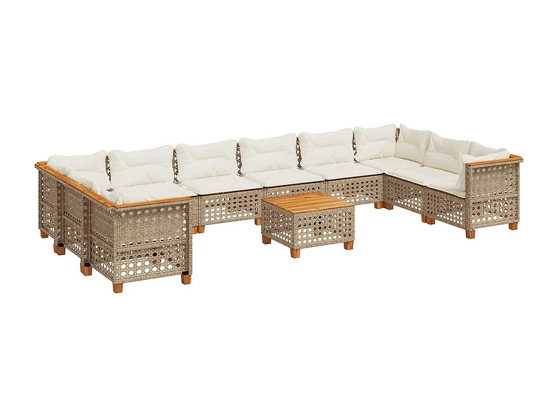 11-tlg. Garten-Sofagarnitur mit Kissen Beige Poly Rattan