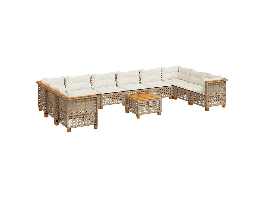 11-delige Tuinset met kussens poly rattan beige