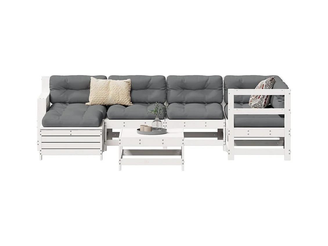 7-delige Loungeset massief grenenhout wit